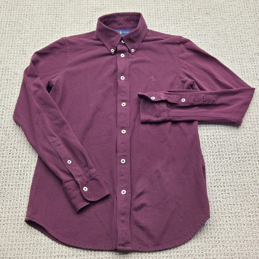 Ralph Lauren Youth Knit Oxford Long Sleeve Button‎ Down Shirt Burgundy Medium
